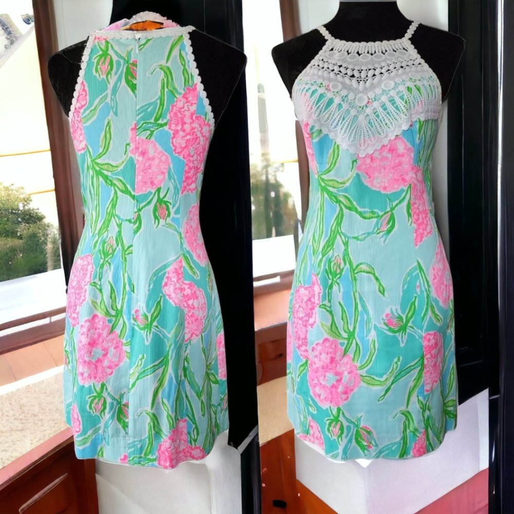 NWOT LILLY PULITZER ( 0 ) Pearl Fluorescent Pastel Neon Crochet Lace Shift